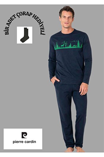 Pierre Cardin 100% Cotton Crew Neck Pajama Set with Pockets Thcl6Vr04Pc