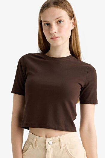 DeFacto Cool Fitted Crop Basic μονόχρωμο κόκκινο κοντομάνικο μπλουζάκι F8924AX25HS
