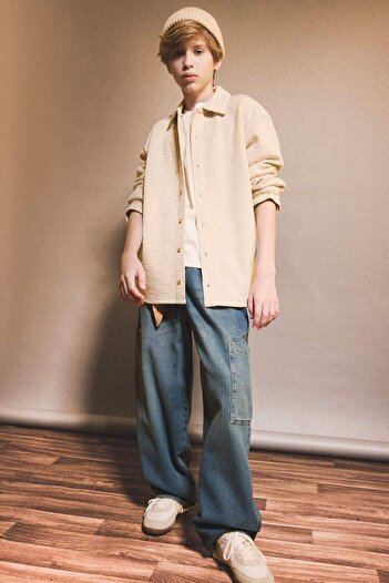 DeFacto Boy's Polo Neck Jacquard Long Sleeve Shirt G2738A825Wn