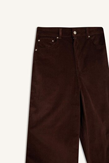 DeFacto Wide Leg Zippered Regular Waist Long Length Velvet Trousers G1221Ax25Au
