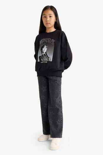DeFacto Girl's Wednesday Oversize Wide Fit Crew Neck Sweatshirt G0440A825Au