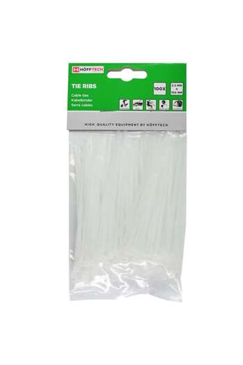HöffTech Germany Set of 100 Plastic Cable Ties, 100 mm x 2.5 mm, white color, Hofftech, UV resistant
