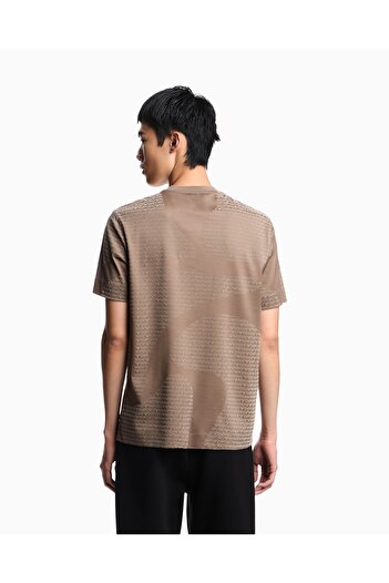 Emporio Armani Men's Regular Fit Logo Embossed Pattern Round Neck Short Sleeve Beige T-Shirt Em002957 Af10017-F613