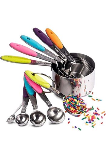 fulina Measuring Cups & Measuring Spoons,Stainless Steel,with Soft Silicone Handles & Clearly Scale