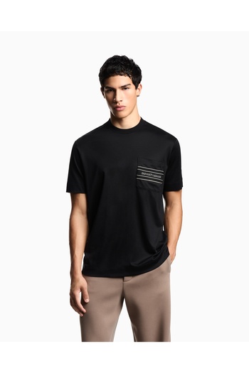 Emporio Armani Men's Regular Fit Logo Pattern Round Neck Short Sleeve Black T-Shirt Em002960 Af18312-Uc001