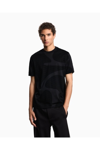 Emporio Armani Men's Regular Fit Logo Emboss Pattern Round Neck Short Sleeve Black T-Shirt Em002957 Af10017-Fc