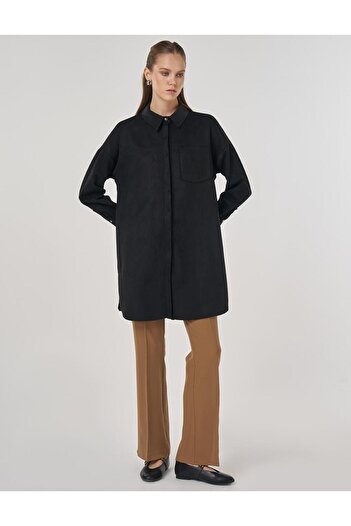 Kayra Shirt Collar Suede Tunic Black