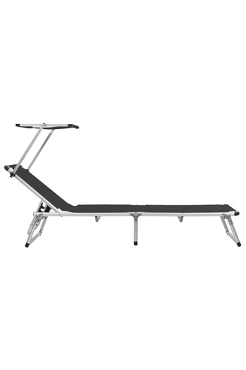 vidaxl Folding Sun Lounger with Roof Aluminium and Textilene Black