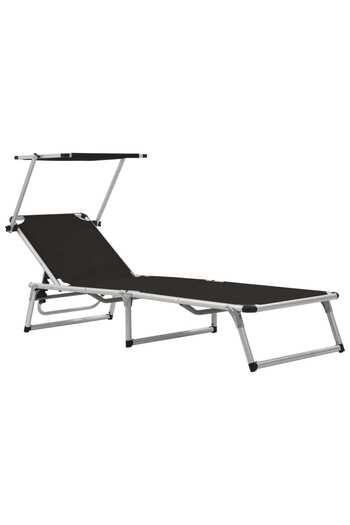 vidaxl Folding Sun Lounger with Roof Aluminium and Textilene Black
