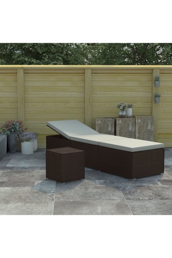vidaxl Sun Lounger with Cushion and Tea Table Poly Rattan Brown
