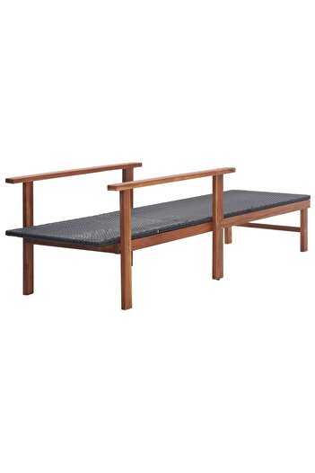 vidaxl Sun Lounger Poly Rattan and Solid Acacia Wood Black