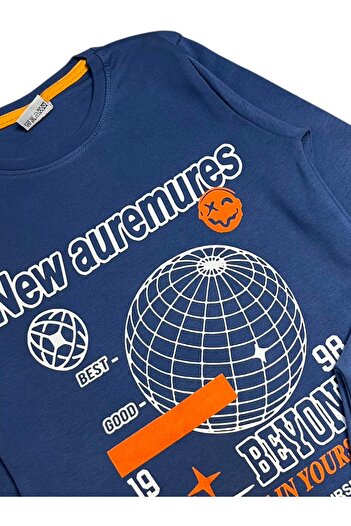 Fil Kids Boy's 100% Cotton Navy Blue Color Planet Pattern Long Sleeve Winter Pajamas