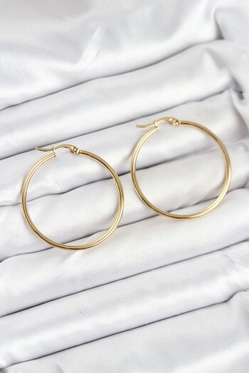 norsary 316L Steel Gold Color 35 mm Hoop Women Earrings