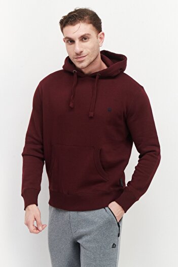French Connection Men Hooded Brand Logo Long Sleeve Sweatshirts, Maroon