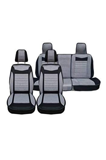 DELUXETUNING Set huse scaune auto universale, material textil negru cu gri, bancheta fractionata