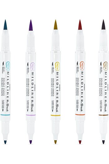Zebra Pen Mildliner Double Ended Brush Pen, Brush and Point Tips, Assorted Deep and Warm Ink Colours