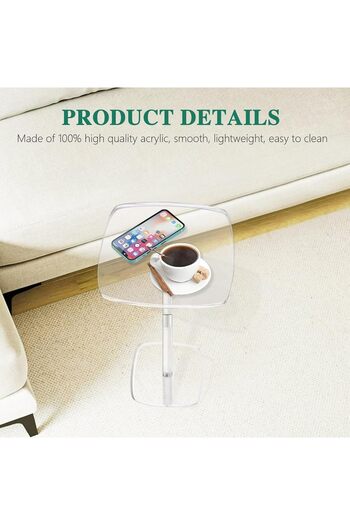 Slasa Square Acrylic Drinks Table – 25 × 20 × 54 cm Clear Side Table for Living Room & Bedroom
