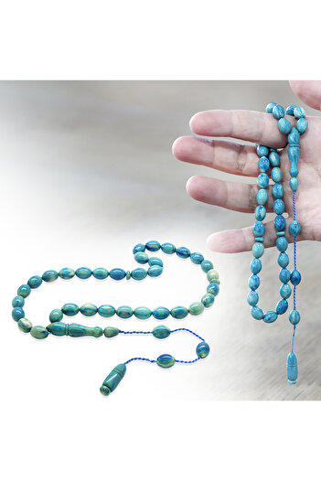 Tesbihane Systematic Barley Cut Turquoise Blue Crimped Amber Prayer Beads