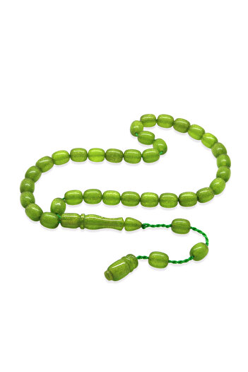 Tesbihane Systematic Cube Cut Pearlized Green Fire Amber Prayer Beads