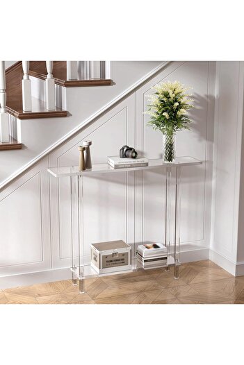 Slasa Slim Acrylic Console Table from SLASA, 19.3 Depth x 90 Width x 80 cm Height, Transparent Two-Tier So