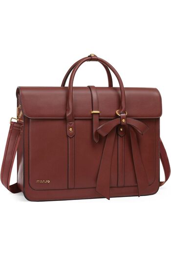 Mosiso Laptop Bag for Women, PU Leather Laptop Shoulder Convertible Backpack, Messenger Casual Handb