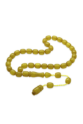 Tesbihane Systematic Cube Cut Wrist-Length Pearlescent Yellow Fire Amber Prayer Beads