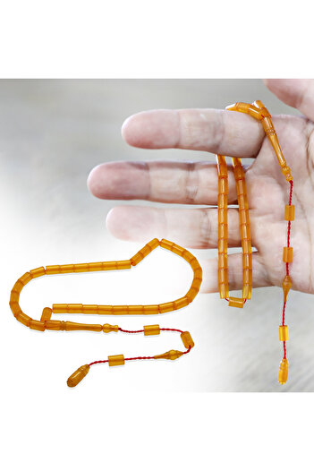 Tesbihane Systematic Cut Cut Off Bracelet Length Orange Fire Amber Prayer Beads