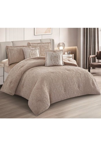 smart home Double-sided winter Comforter (velvet and faux fur) with shiny jacquard patterns –6-piece, 250x230cm