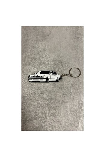 OEM Breloc BMW E30 - Print 3D, Design Retro, Accesoriu Auto, Alb-Negru