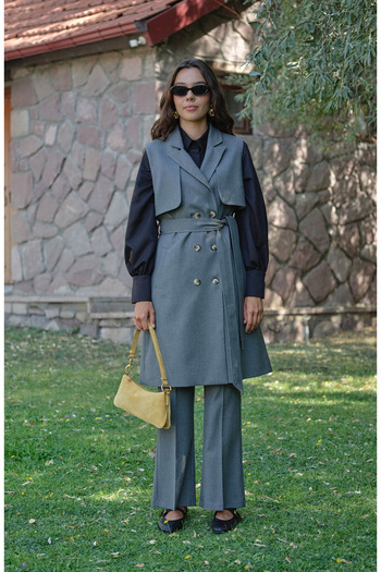 Fatma Atasoy Gray Gabardine Vest with Windbreaker