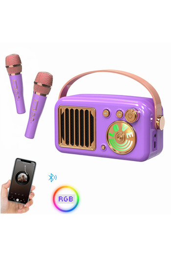 A AOOR Karaoke set for children with 2 wireless microphones, Bluetooth 5.3, RGB LED lights, 6 vocal effects