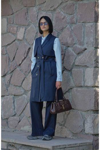Fatma Atasoy Navy Blue Gabardine Vest with Windbreaker