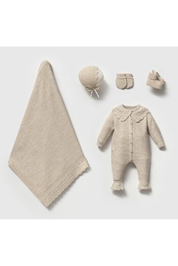 Nipperland 100% Organic Cotton Baby Girl Openwork Knitwear 5-Piece Set Hospital Release 0-3 Months Newborn