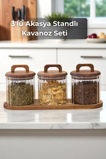 Sevinse Home Lidia Triple Acacia Jar Set with Stand