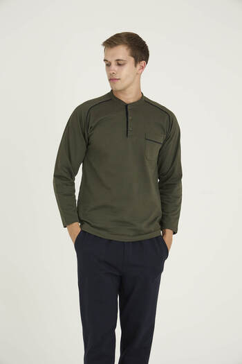 KLY 100% Cotton Men's Midi Collar Pajama Set Stylish Design
