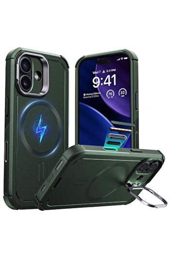 Optim Solution MagSafe Shockproof Protective Case for iPhone 17, Tough Design, Green, Polycarbonate with Kickstand