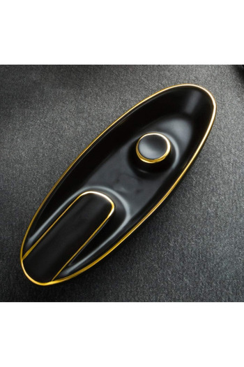 EOL Ceramic ashtray for one cigar, boat shape, black