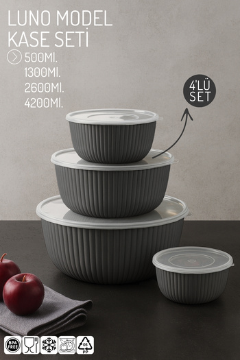 Nandy Home Luno Model 4-Piece Bowl Set with Lids – 500/1300/2600/4200ml - Storage Container Set