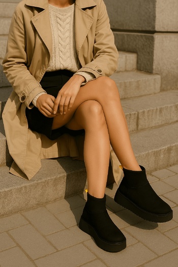 DİVOLYA Slavia Black (4.5 cm) Stretch Daily Use Boots with Fur Inside