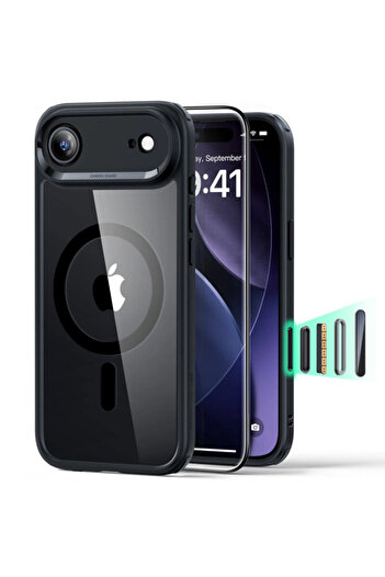 ESR [Pachet 360°] Husa + folie iPhone 17 Air Classic Hybrid HaloLock, negru/transparenta