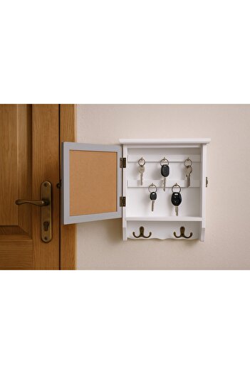 decorev Decorative Gray Framed Wooden Key Holder Box – Wall Mounted Hanger with Lid and Written on It'Home' Br-6635