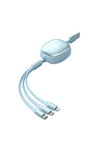 Flippy Cablu Retractabil, Flippy, Universal 3in1, Micro-USB, Lightning, TYPE-C, 1.2M, Albastru deschis