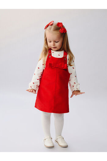 LC Waikiki Peak New Season Bow Detail Velvet Baby Girl Salopet Dress and T-Shirt