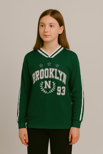 Ramior Unisex Kids College Collar Brooklyn 93 Printed Sweatshirt - Green