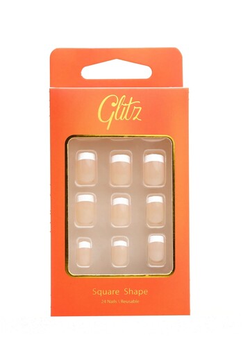 Glitz Glitz Square French Nude 13 Self-Adhesive Fake Nails