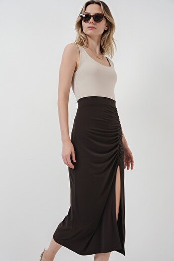Hiccup BDART Elastik Bel Detaylı Fitilli Jersey Maxi Etek