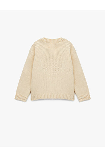 Koton Applique Rose Detailed Long Sleeve Crew Neck Knitwear Sweater