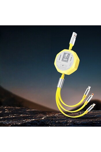 Flippy 3in1 Retractable Cable, Flippy, 100W, Mecha style, suitable for Auto, Universal 1.2M, Yellow