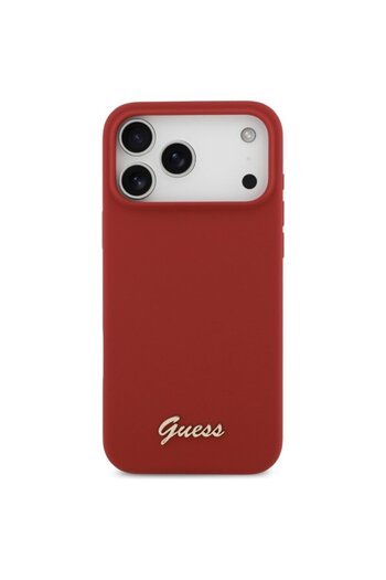 Guess iPhone 17 Pro Max Silicone Script Metal Logo MagSafe Case, Red