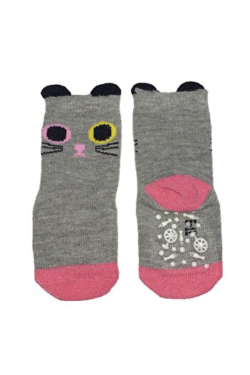 Inkastyl Anti-slip socks with ears, gray kitty
